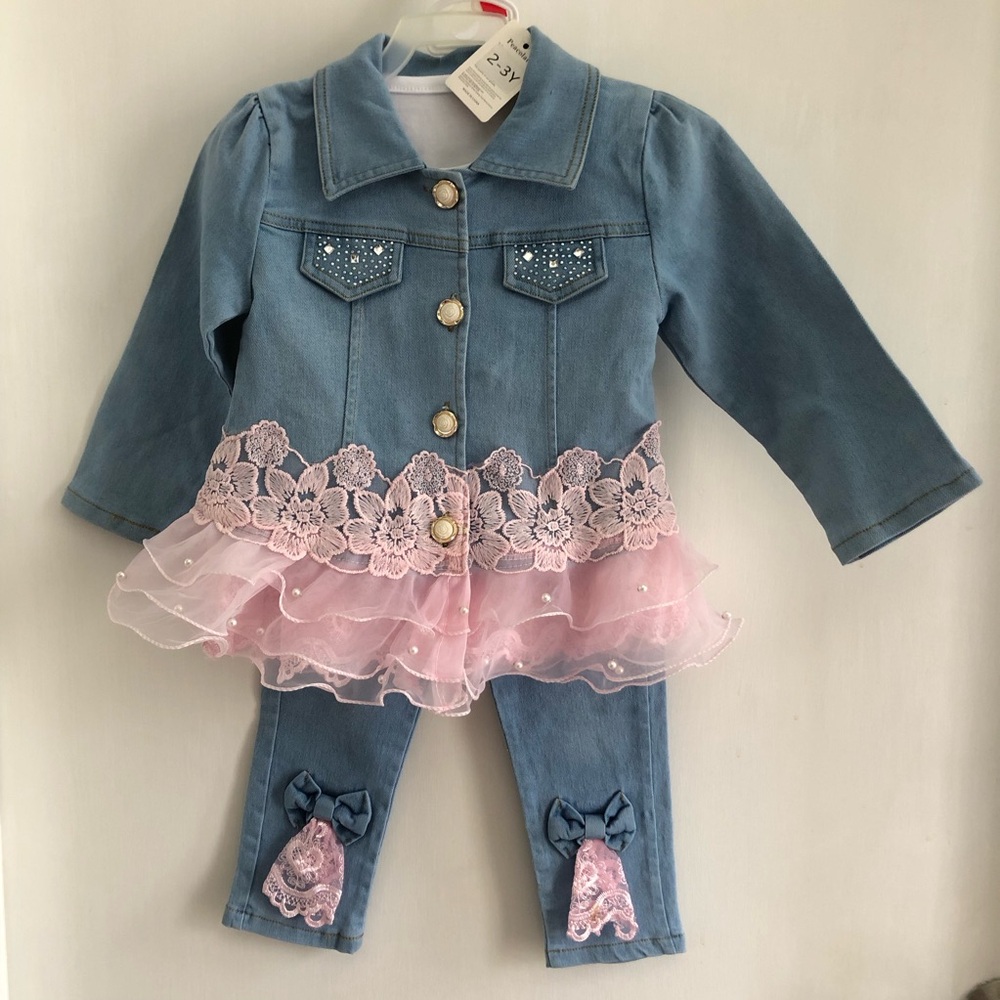 Peacolate 3 Piece Denim Outfit Set Pink 2-3 year old NWT